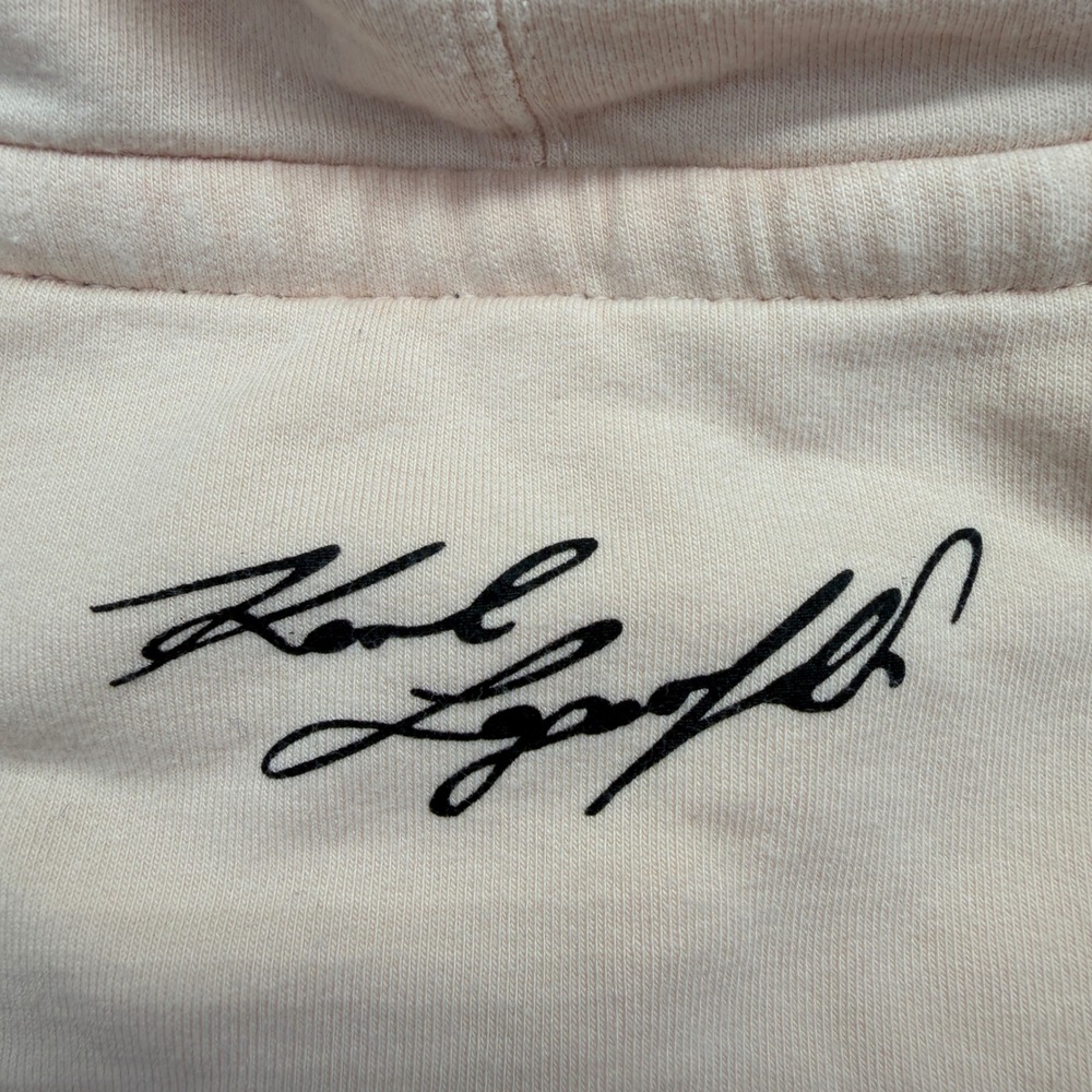 Karl Lagerfeld Blush Pink Embellished Sunglasses Logo Hoodie Sweatshirt M NWOT - Picture 12 of 13
